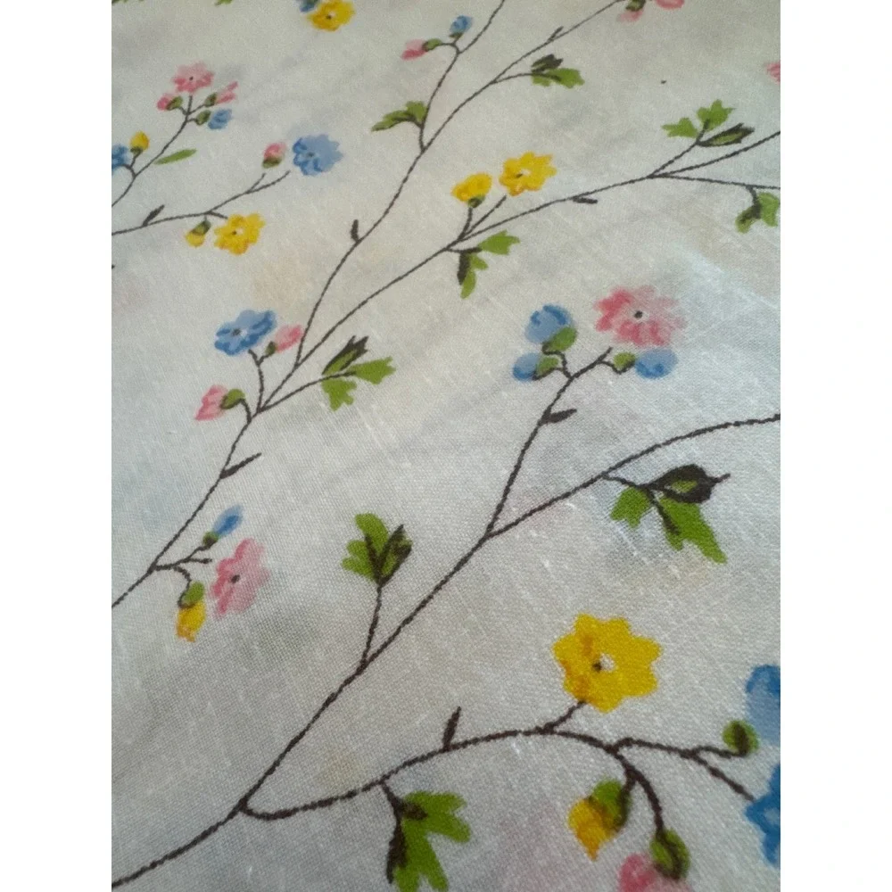 Vintage JCPenney Floral Twin Flat Sheet and Pillowcase Set White Muslin Cotton
